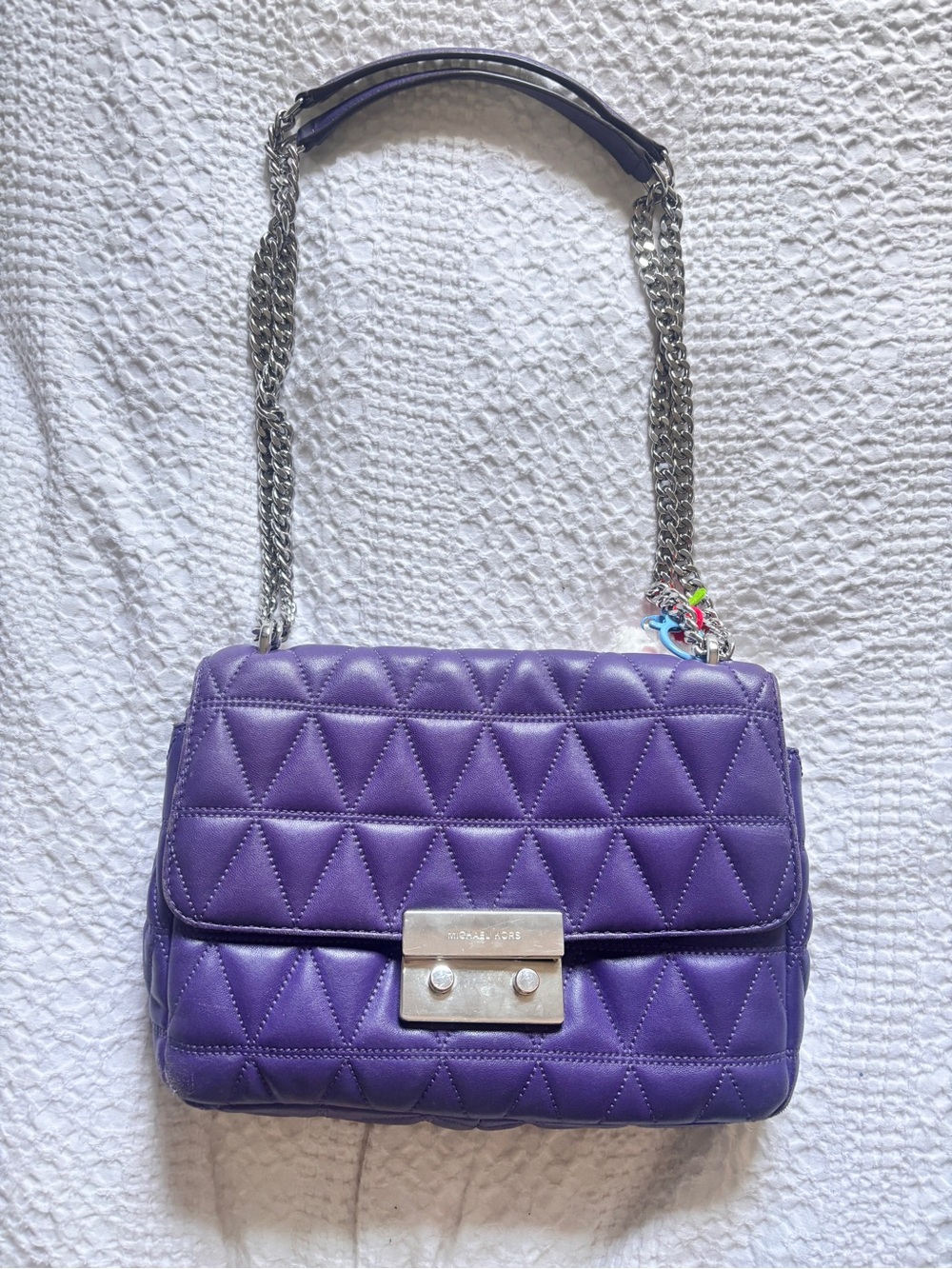 Michael Kors Violet Quilted Leather Shoulder Bag with Silver Chain